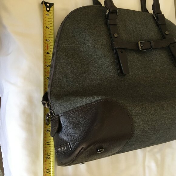 TUMI Business Bag Satchel Large Leather Villa Nivelle Zips Tags Grey Brown - Picture 13 of 16